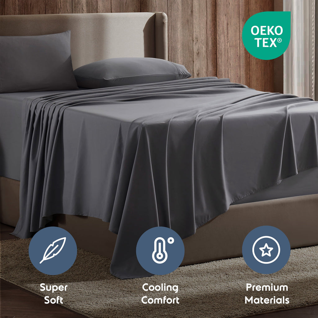 Breathable Luxury Queen Sheets Set, 1800 Series Extra Deep Pocket Sheets Queen Soft Microfiber Bed Sheets, 4 Piece Queen Sheet sets - Breathable Egyptian Cotton Flat & Fitted Sheets Detail