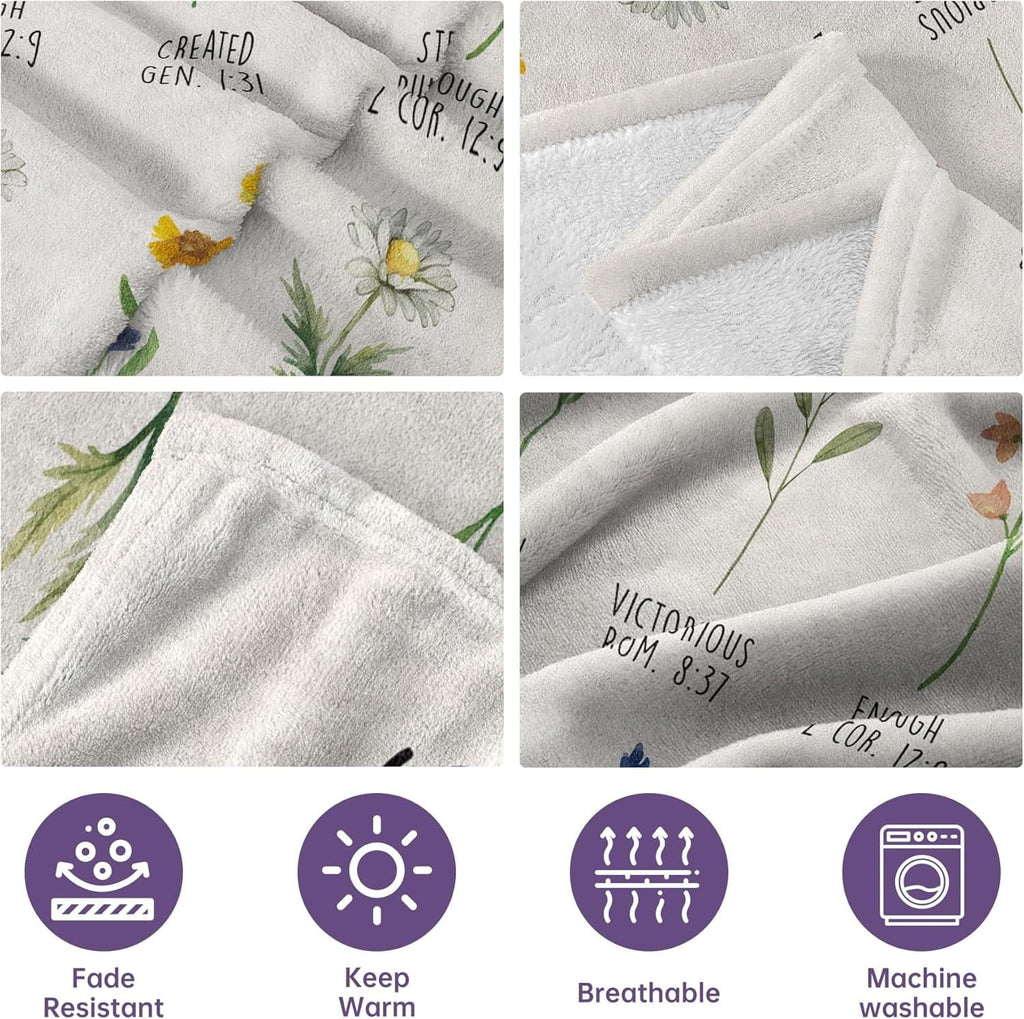 Decorative Knitted Christian Gifts for Women, Christian Blanket with Flowers, Birthday Gifts for Women, Inspirational, Religious Gifts f... - Lightweight Plush Warm Blanket for All Seasons Detail