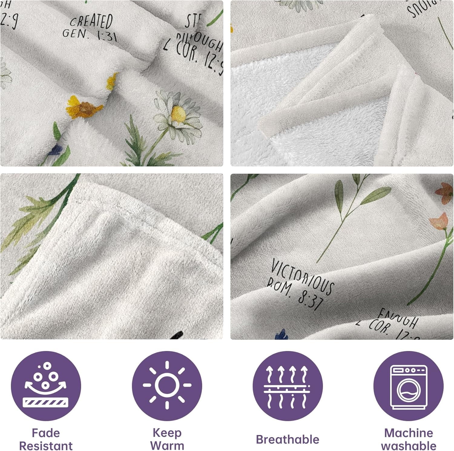 Decorative Knitted Christian Gifts for Women, Christian Blanket with Flowers, Birthday Gifts for Women, Inspirational, Religious Gifts f... - Lightweight Plush Warm Blanket for All Seasons Detail