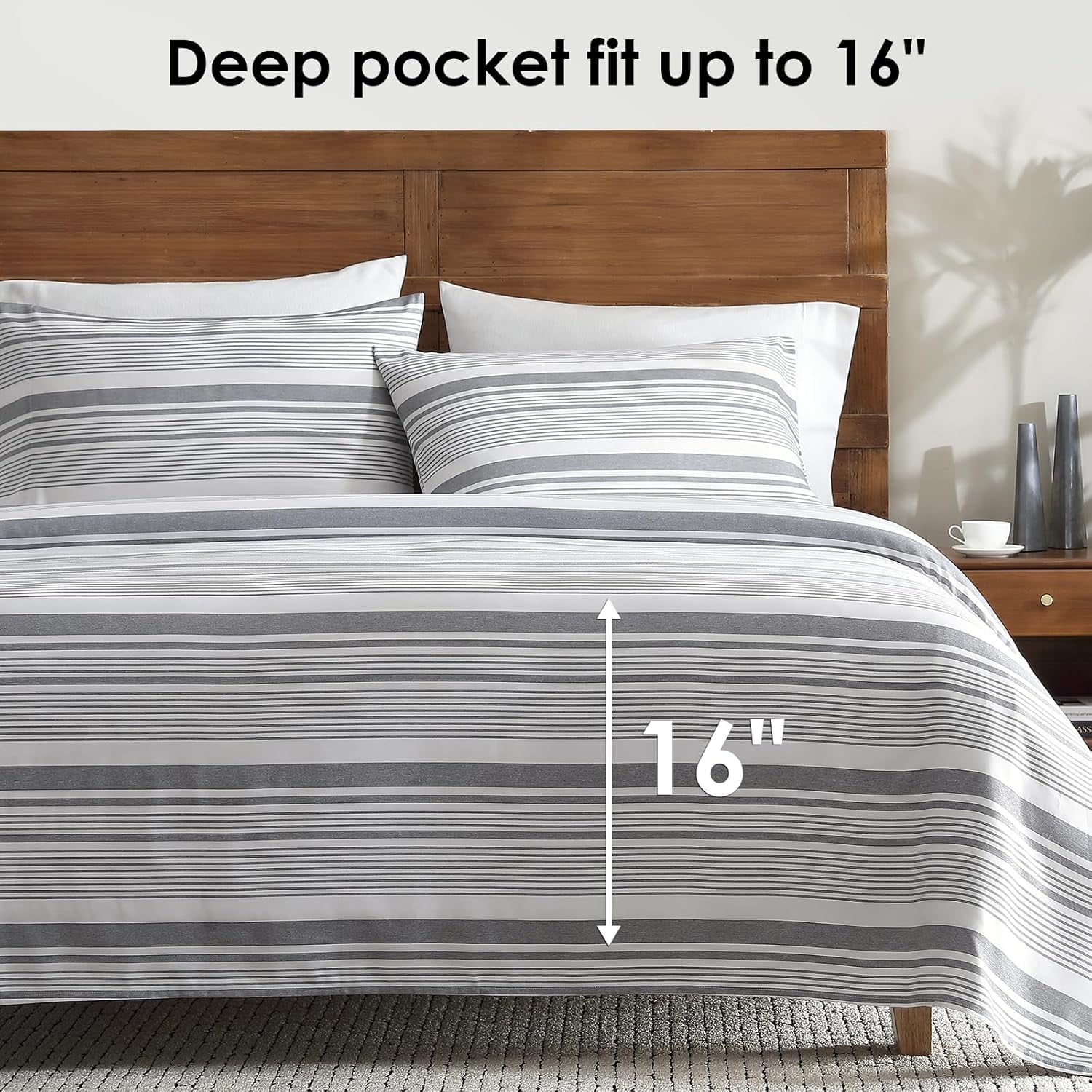 Premium Egyptian Cotton Home 3-Piece Twin Microfiber Classic Stripe Bed Sheet Set, Super Soft, Breathable Stripe Bedding with 16 inches Deep ... - Premium Ultra-Soft Pillowcase Pair for Sleeping Detail