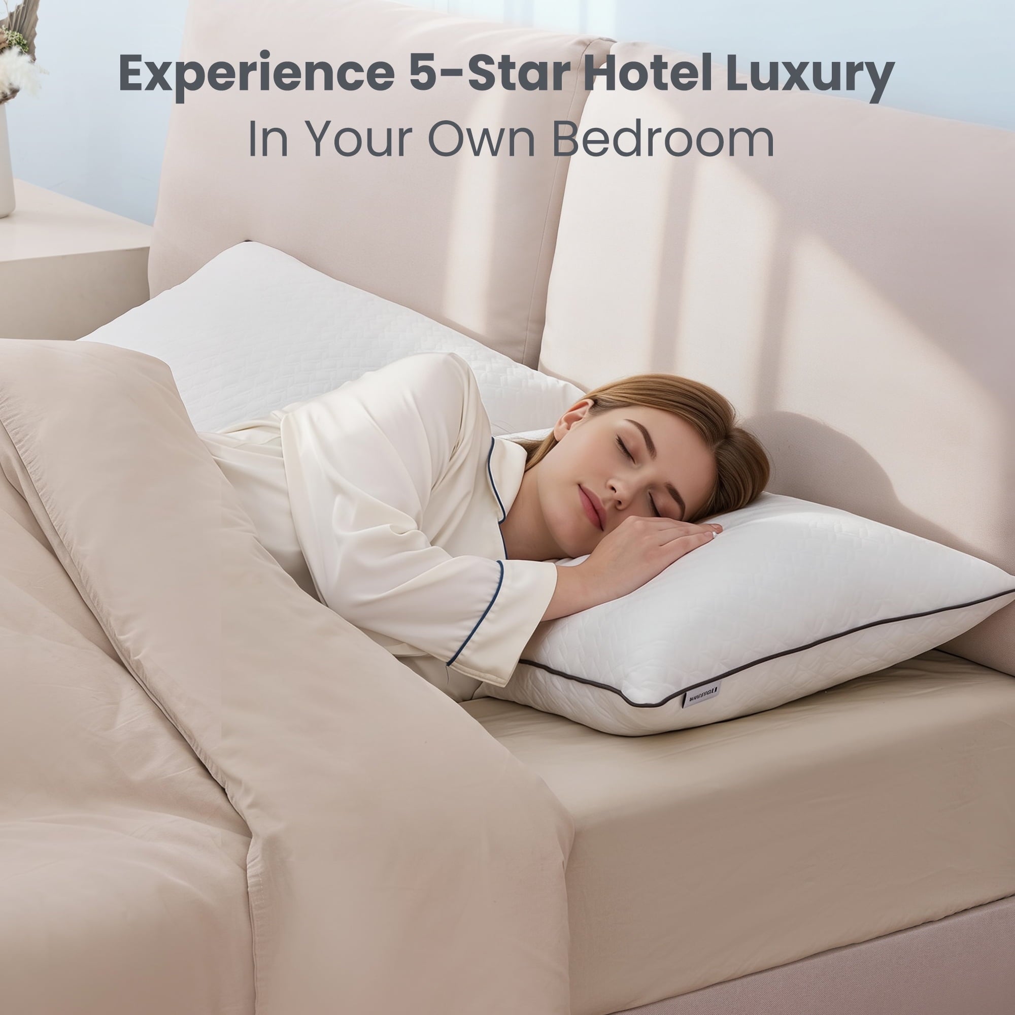 Orthopedic Support Bed Pillows Hotel Collection Luxury Down Alternative Pillow for Beds 2 Pack, Medium Support for Side & Back Sleepers ... - Decorative Throw Pillow Cushion for Sofa & Bed Detail