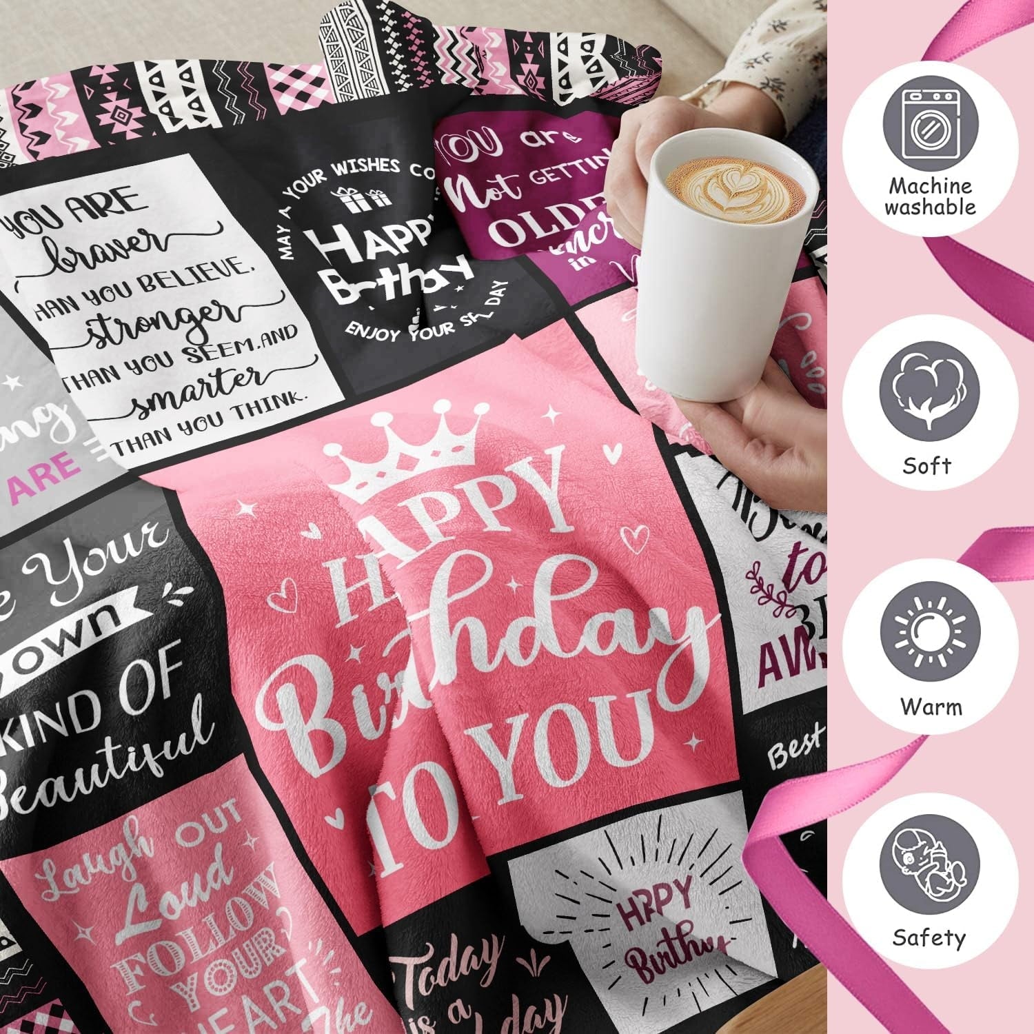 Super Soft Flannel Birthday Gifts for Women Girls Throw Blanket, Happy Birthday Decorations for Women, Gifts for Women Birthday Unique, ... - Cozy Fleece Throw Blanket for Couch & Bed Detail