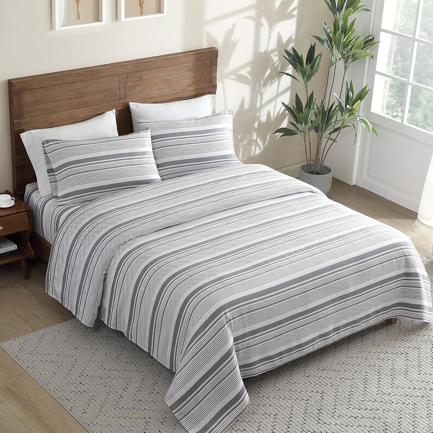 Premium Egyptian Cotton Home 3-Piece Twin Microfiber Classic Stripe Bed Sheet Set, Super Soft, Breathable Stripe Bedding with 16 inches Deep ... - Premium Ultra-Soft Pillowcase Pair for Sleeping Detail