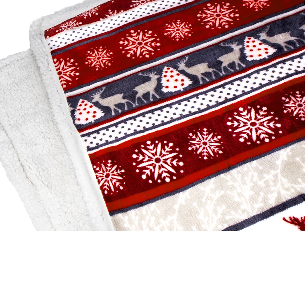 Decorative Knitted Premium Plush Sherpa Throw Christmas Blanket | Soft, Warm, Cozy, Reversible Microfiber Winter Cabin Throw | Plaid Hol... - Cozy Fleece Throw Blanket for Couch & Bed Detail