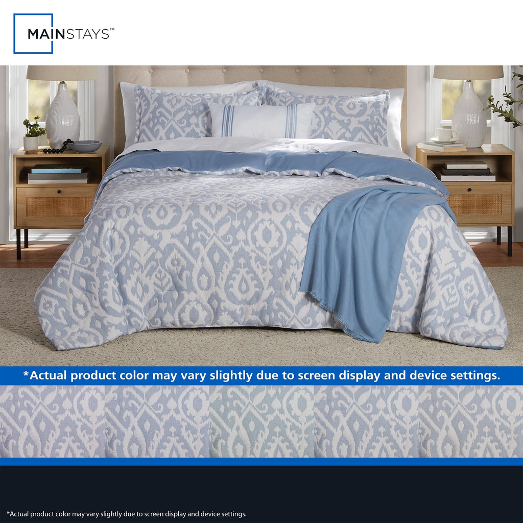 All-Season Full/Queen Comforter Set, All-Season, 5-Piece, Blue Matelasse Ikat - Hypoallergenic Ultra-Fluffy Quilt for Winter Detail