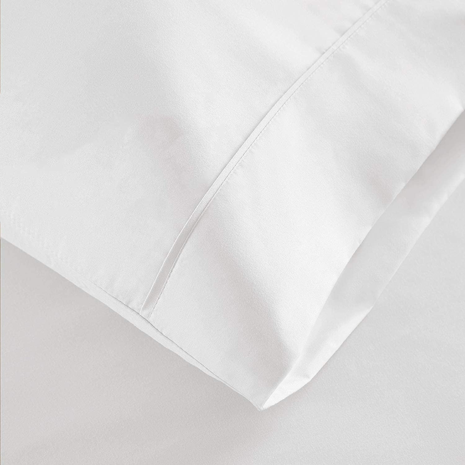 Cooling Sateen 100% Cotton Hospital Bedsheets Set - 1 Flat Sheet, 1 Fitted Sheet (10" Inch) Deep Pocket, 1 Pillowcase, Best & Comfor... - Premium Ultra-Soft Pillowcase Pair for Sleeping Detail