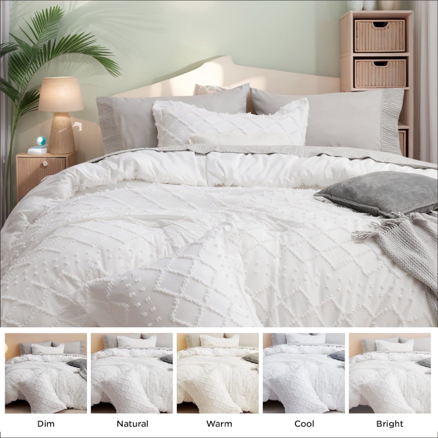 Hypoallergenic Cloud Queen Comforter Set, Boho Tufted Shabby Chic Bedding Comforter Set, 3 Pieces Farmhouse Bed Set for All Seasons, White... - Cloud-Like Soft Lightweight Bed Comforter Detail