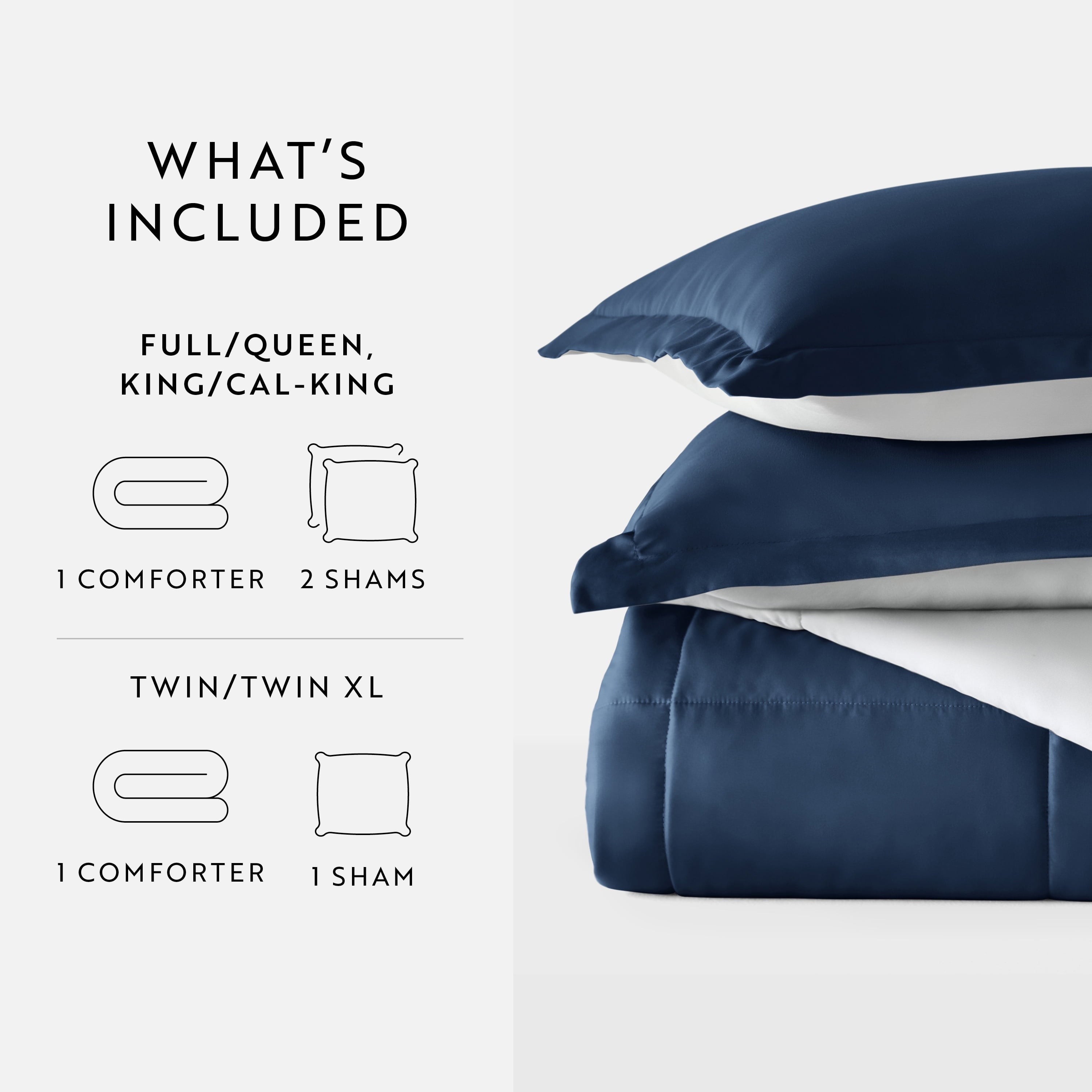 Fluffy Down Alternative 2-Piece Navy & Gray Reversible Down Alternative Comforter Set, Twin/Twin XL - Cloud-Like Soft Lightweight Bed Comforter Detail