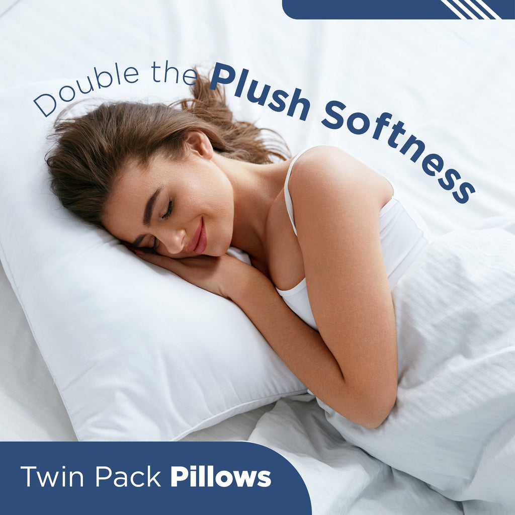 Ergonomic Memory Foam 2-Pack Down Alternative White Bed Pillows, Standard - Decorative Throw Pillow Cushion for Sofa & Bed Detail