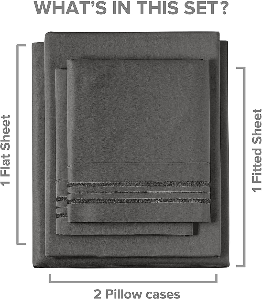 Ultra-Soft 4-Piece Extra Deep Pocket Sheet Set - Full Size Breathable & Cooling Bed Sheets Fits 18"-24" Mattresses, Gray - Premium Ultra-Soft Pillowcase Pair for Sleeping Detail