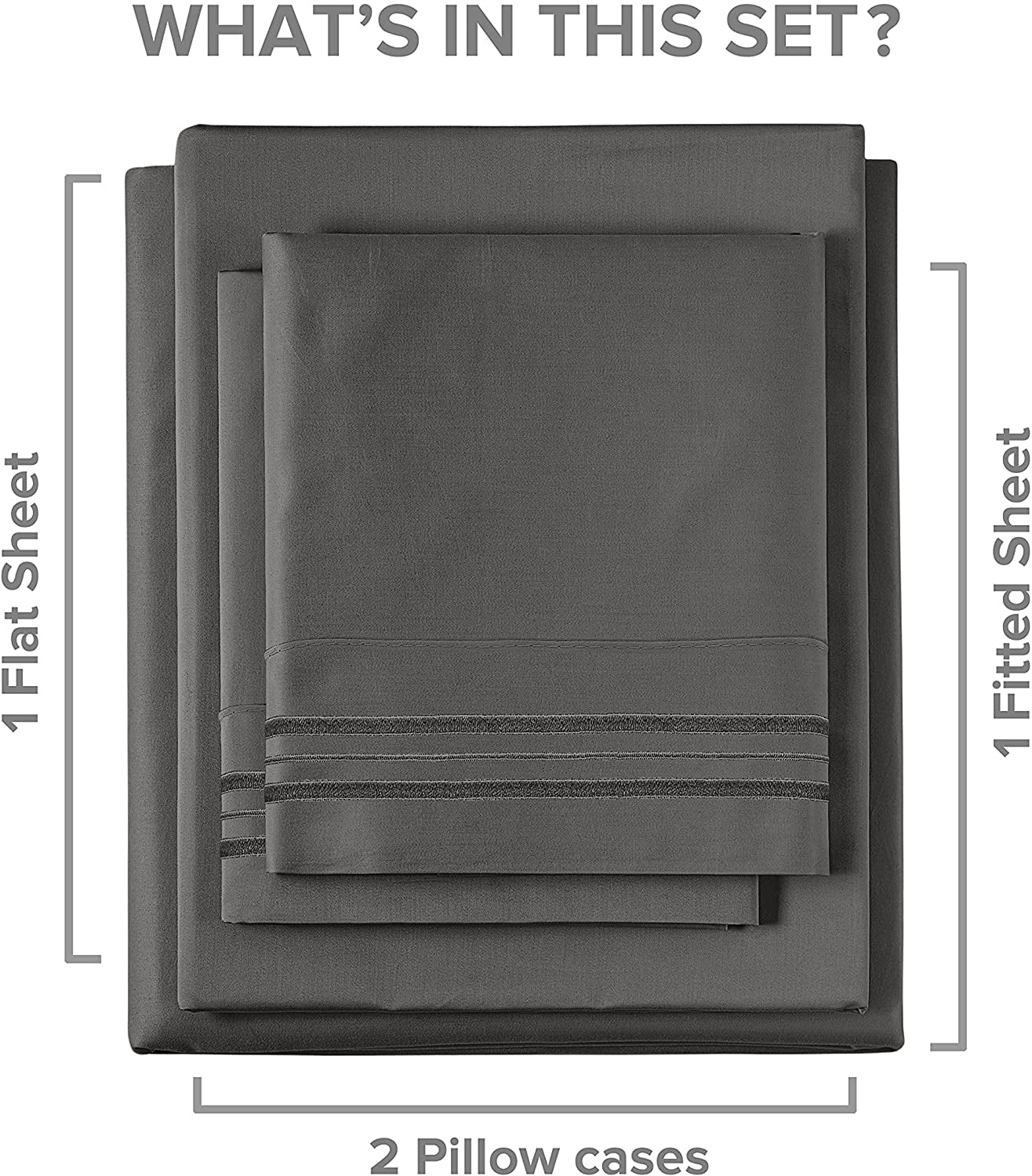 Ultra-Soft 4-Piece Extra Deep Pocket Sheet Set - Full Size Breathable & Cooling Bed Sheets Fits 18"-24" Mattresses, Gray - Premium Ultra-Soft Pillowcase Pair for Sleeping Detail