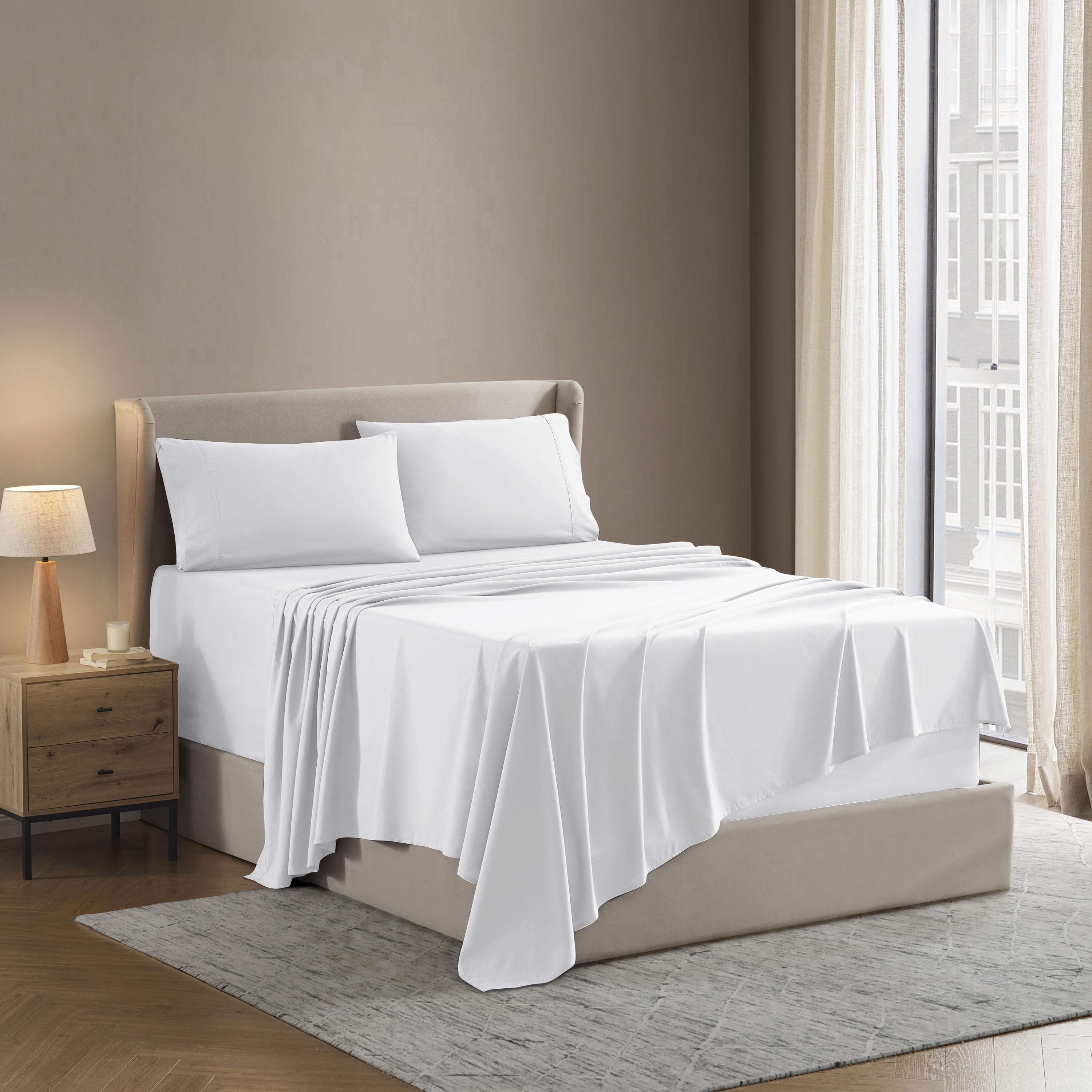 Breathable Luxury Set, Hotel Style Deep Pocket 4 Piece Bed , Luxury Soft Microfiber Sheet Sets, White - Premium Ultra-Soft Pillowcase Pair for Sleeping Detail