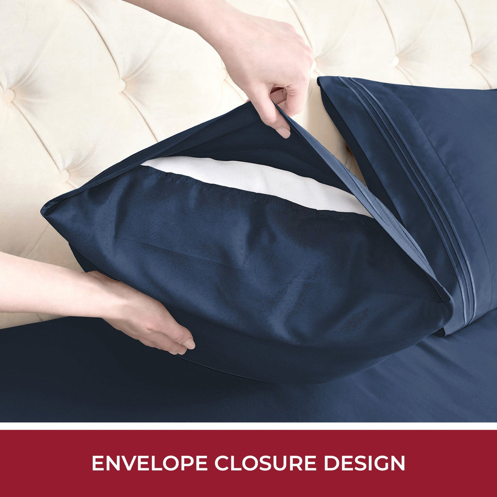 Wrinkle-Resistant RV Sheets Queen Size Bed Set, Microfiber RV Bunk Bed Sheets, Short Queen, Navy Blue - Breathable Egyptian Cotton Flat & Fitted Sheets Detail