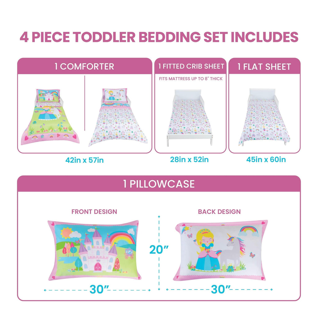 All-Season Princess Toddler Bedding Set for Girls - 4-Piece Toddler Bed Comforter Sets for Girls, Reversible Comforter & Pillowc... - Luxurious Quilted Duvet Cover Set Detail
