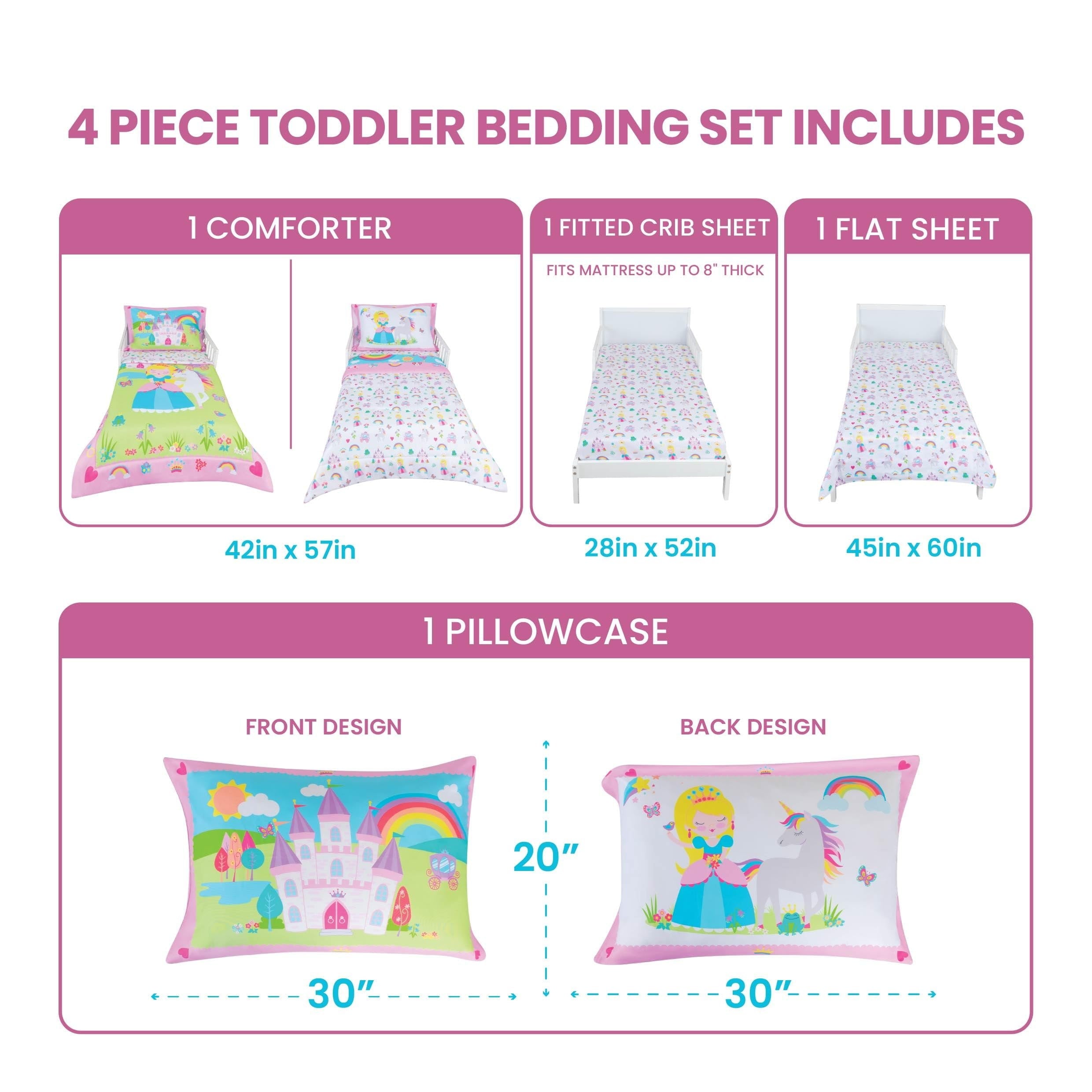 All-Season Princess Toddler Bedding Set for Girls - 4-Piece Toddler Bed Comforter Sets for Girls, Reversible Comforter & Pillowc... - Luxurious Quilted Duvet Cover Set Detail