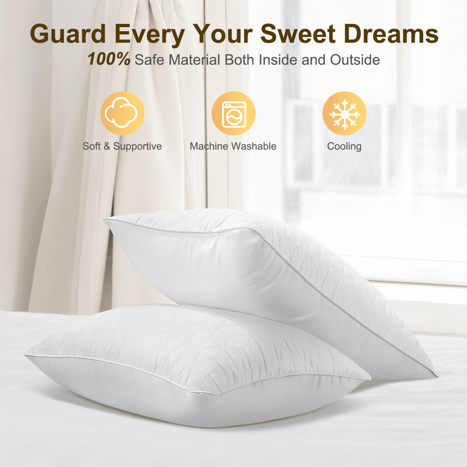 Fluffy Shredded Bed Pillows Queen Size Set of 2, Hotel Gusseted Pillows for Sleeping, Alternative to Down Pillows, Soft Supportive & ... - Orthopedic Shredded Foam Bed Pillow Set Detail
