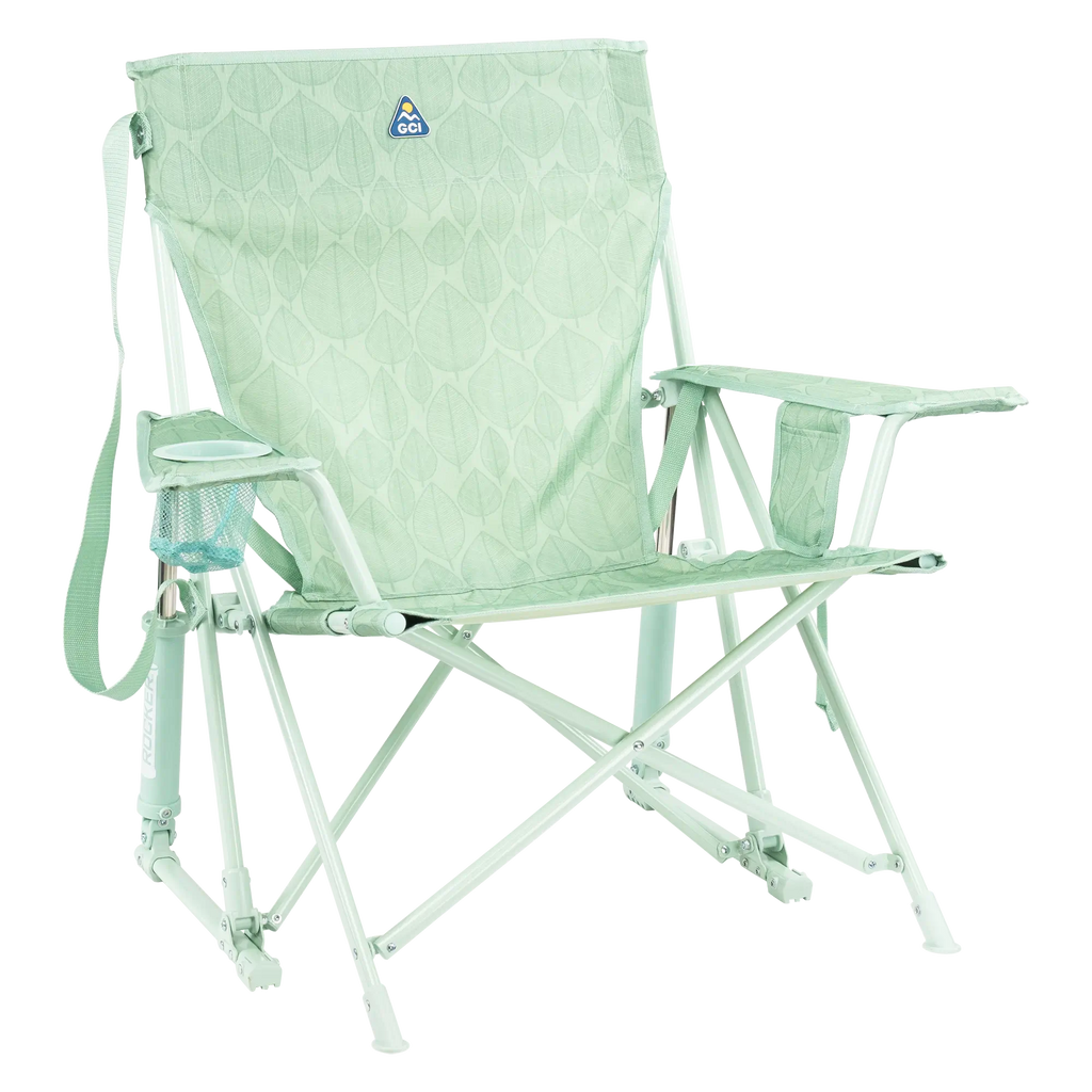 Smooth Motion Kickback Rocker - Choice 345 - RoadTrip Rocker Smooth Motion Camp Chair - Pastel Green Leaf