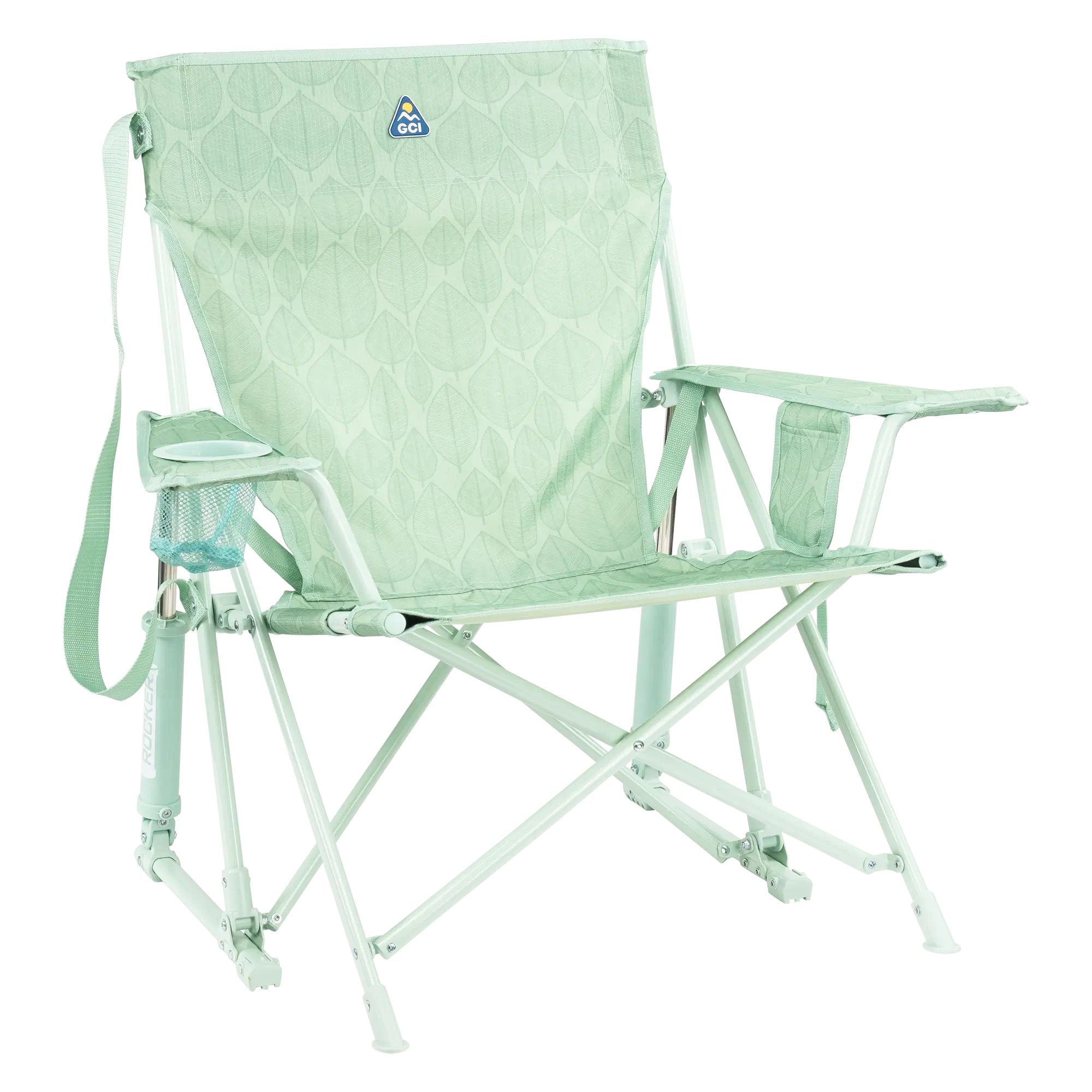 Smooth Motion Kickback Rocker - Choice 345 - RoadTrip Rocker Smooth Motion Camp Chair - Pastel Green Leaf