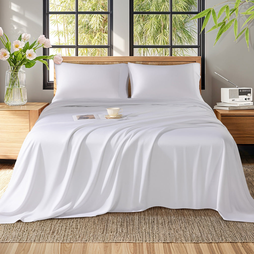Ultra-Soft Bamboo Sheets Set, 4-Piece Queen Sheet Set with 16" Deep Pockets, Soft and Breathable Bed Sheets, White - Luxury Bed Sheet Set with Deep Pockets Detail