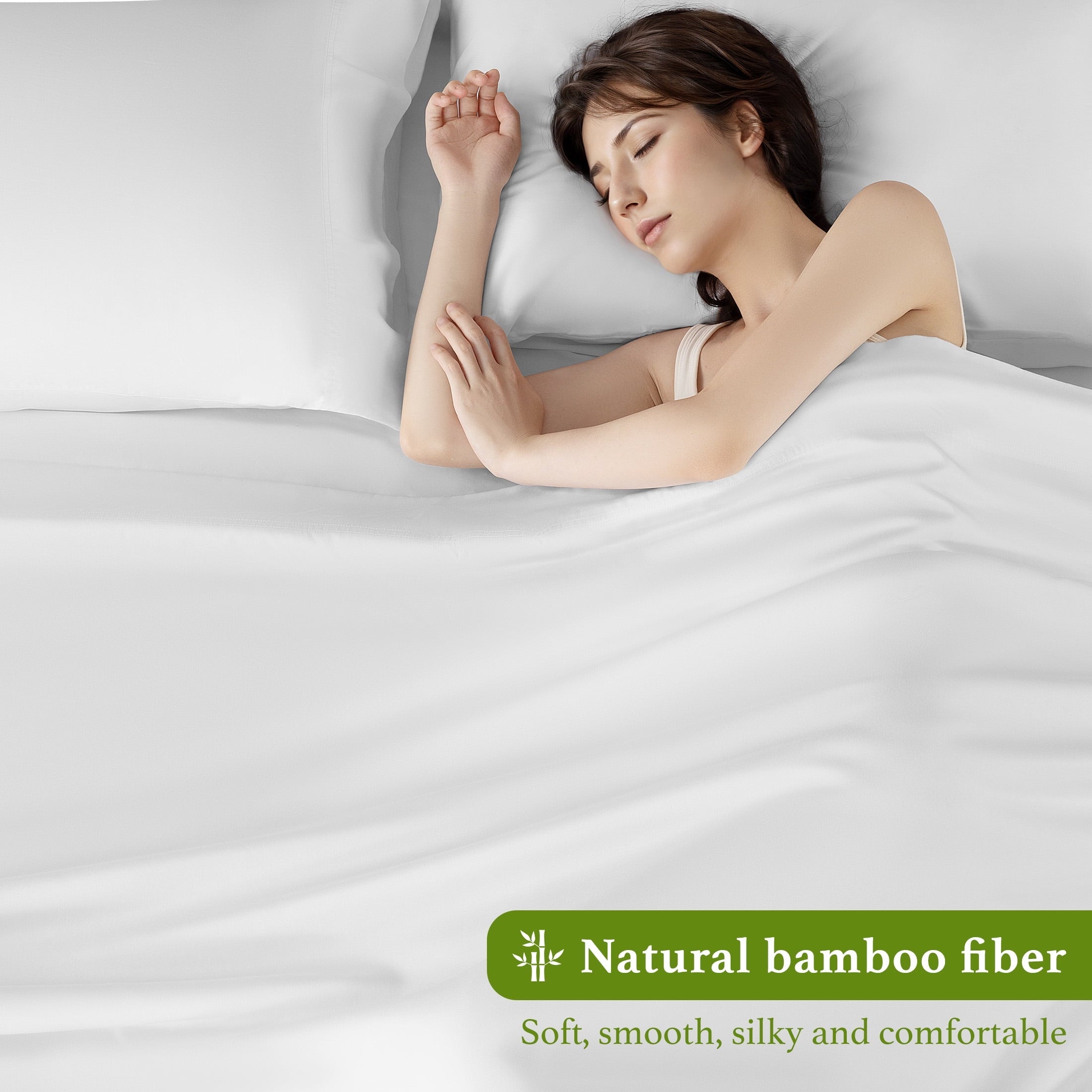 Ultra-Soft Bamboo Sheets Set, 4-Piece Queen Sheet Set with 16" Deep Pockets, Soft and Breathable Bed Sheets, White - Luxury Bed Sheet Set with Deep Pockets Detail