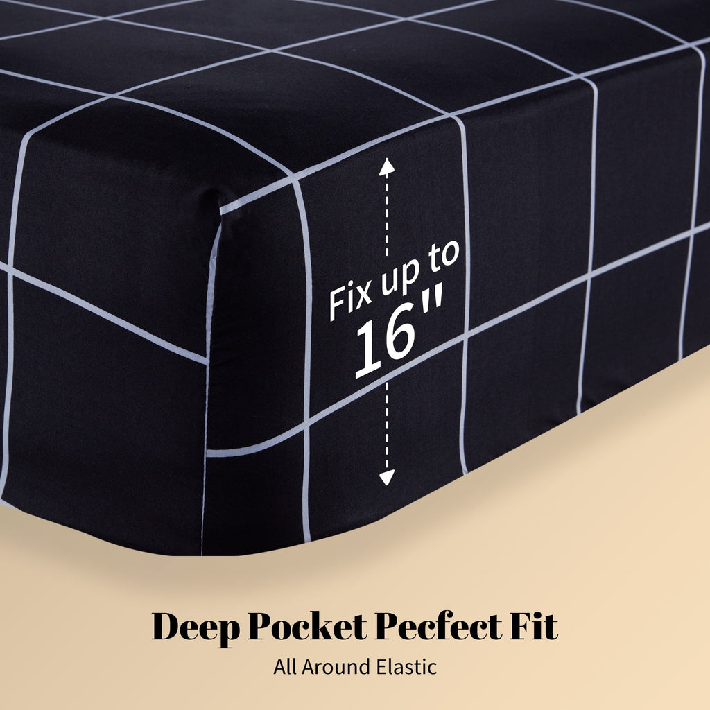 Cooling Sateen Full Bed Sheet Set, 4 Pieces Breathable & Super Soft, Easy Care Printed Microfiber with Deep Pocket & Envelope Closur... - Cooling Hotel Quality Bedding Sheets and Pillowcases Detail