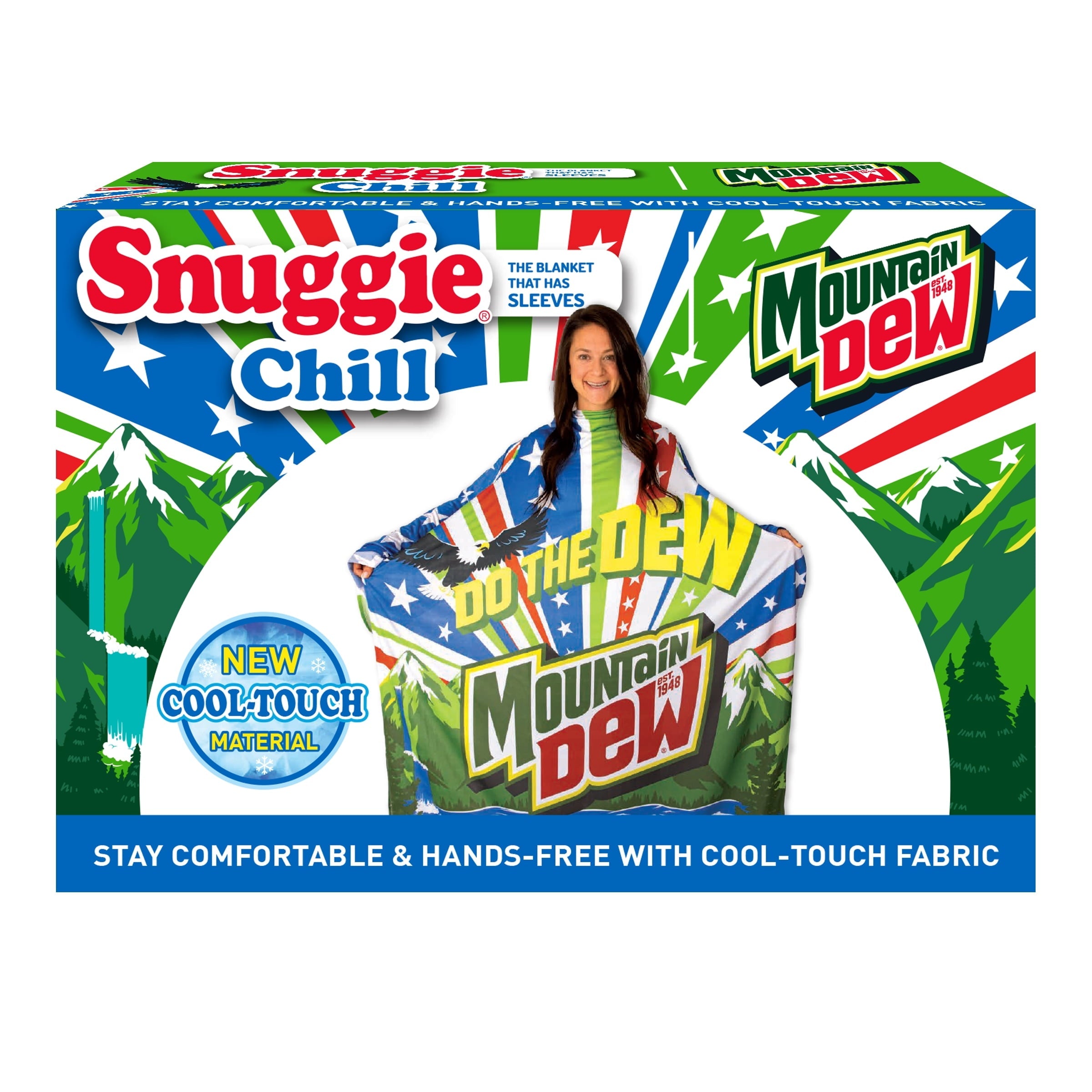 Lightweight Warm Chill Wearable Blanket with Sleeves in Cool Touch Fabric, Mountain Dew Red White & Dew Americana - Lightweight Plush Warm Blanket for All Seasons Detail