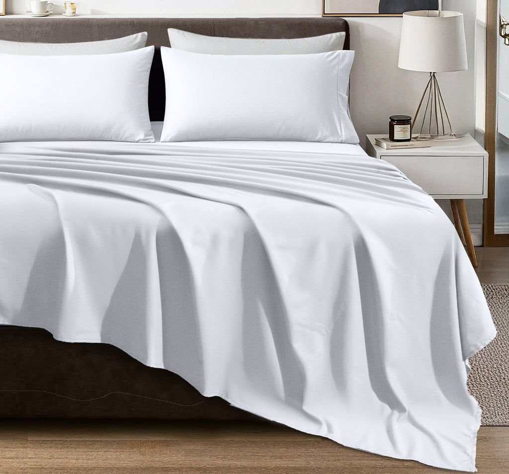 Wrinkle-Resistant Queen Size Bed Sheet Set in Bright White – 4 Piece Microfiber Sheets, Ultra-Soft, Deep Pocket, Wrinkle-Resistant, Eas... - Premium Ultra-Soft Pillowcase Pair for Sleeping Detail