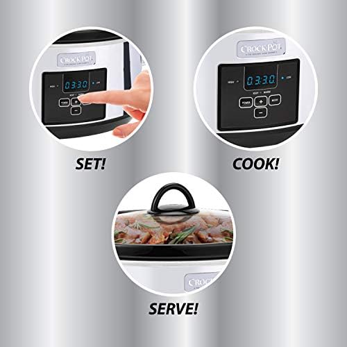 Oval Ceramic Crock-Pot 7 Quart Programmable Slow Cooker – Polished Platinum S23E - Digital Crock Pot Slow Cooker for Family Meals Detail
