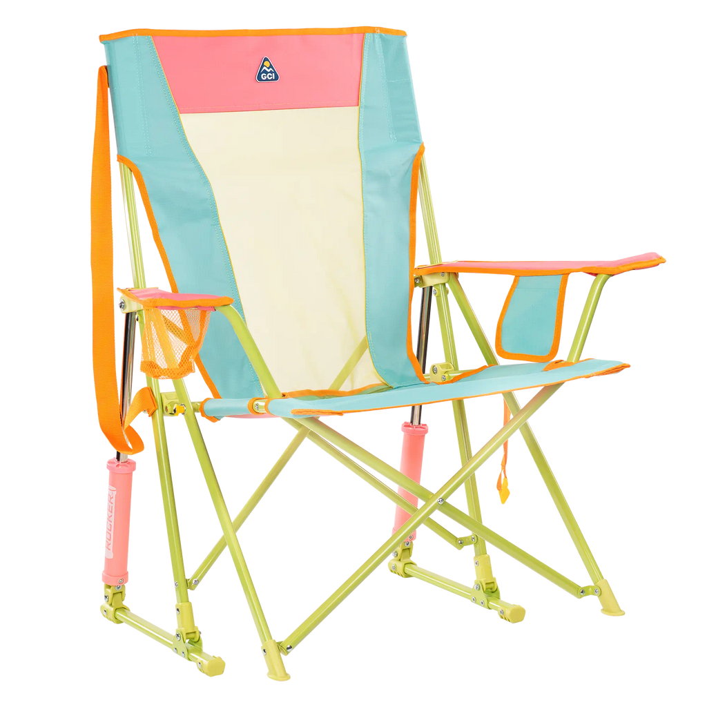 Luxury Camp Comfort Pro Rocker - Choice 375 - Heavy-Duty Kickback Rocker with Beverage Holder - Sweet Tea