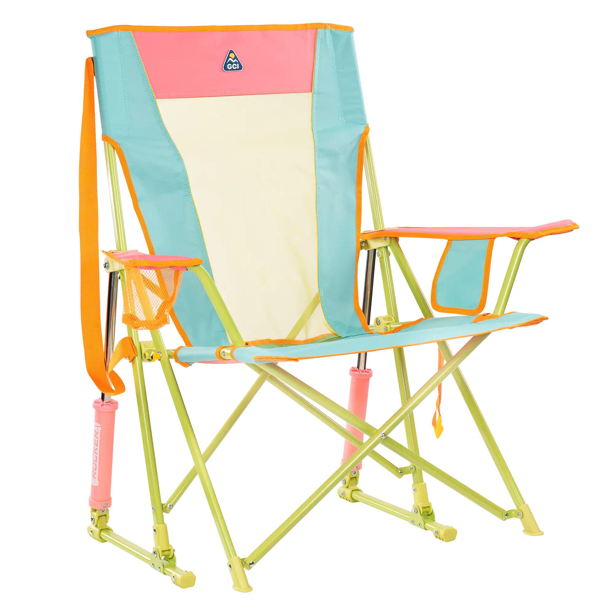 Luxury Camp Comfort Pro Rocker - Choice 375 - Heavy-Duty Kickback Rocker with Beverage Holder - Sweet Tea