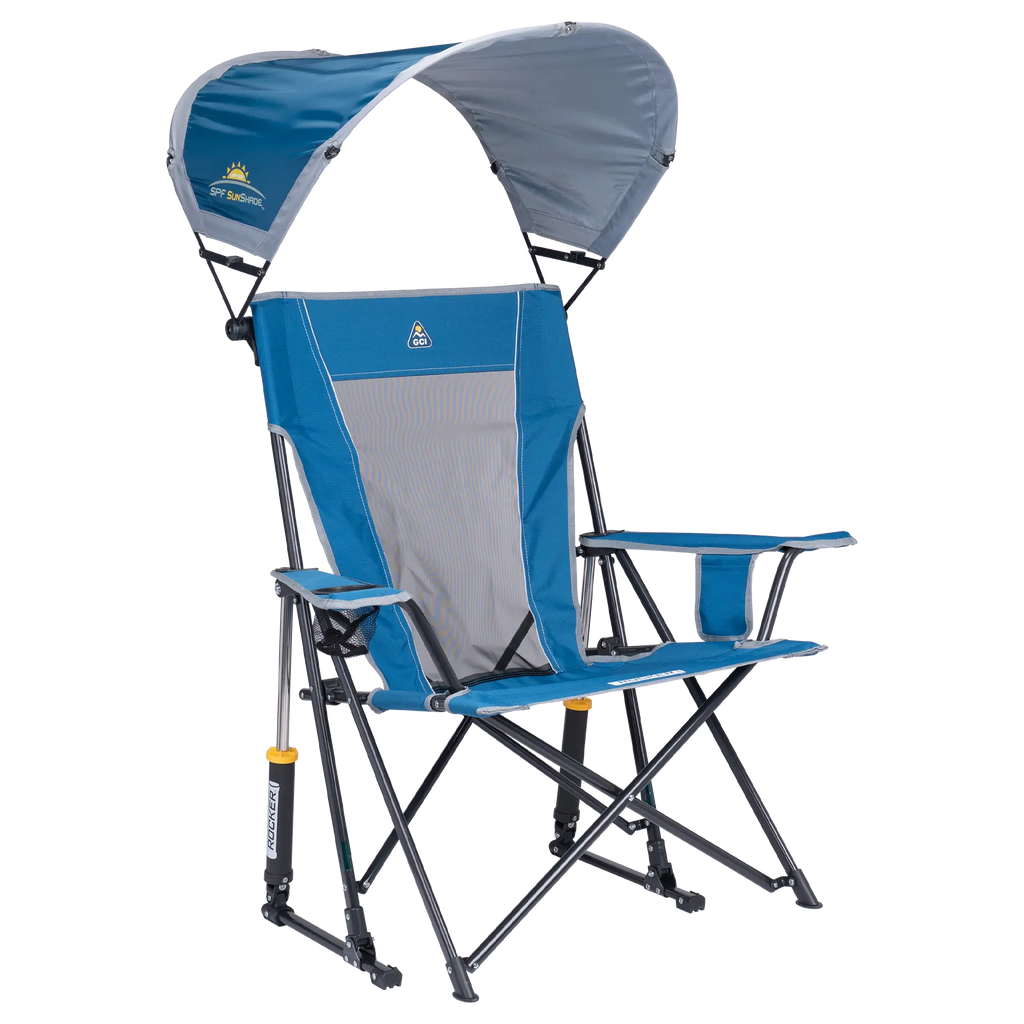 Patented Spring-Action SunShade Rocker - Choice 550 - RoadTrip Rocker Smooth Motion Camp Chair - Neptune Blue