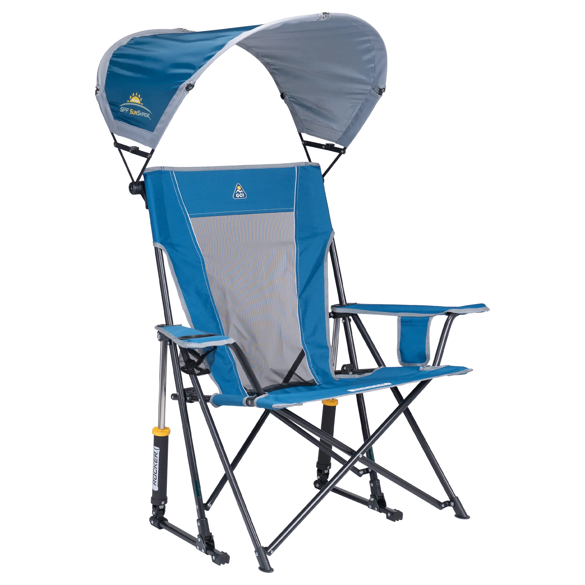 Patented Spring-Action SunShade Rocker - Choice 550 - RoadTrip Rocker Smooth Motion Camp Chair - Neptune Blue