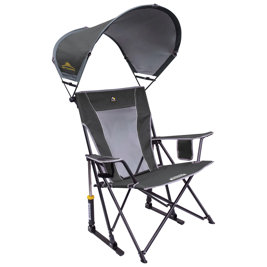 Patented Spring-Action SunShade Rocker - Choice 550 - RoadTrip Rocker Smooth Motion Camp Chair - Pewter