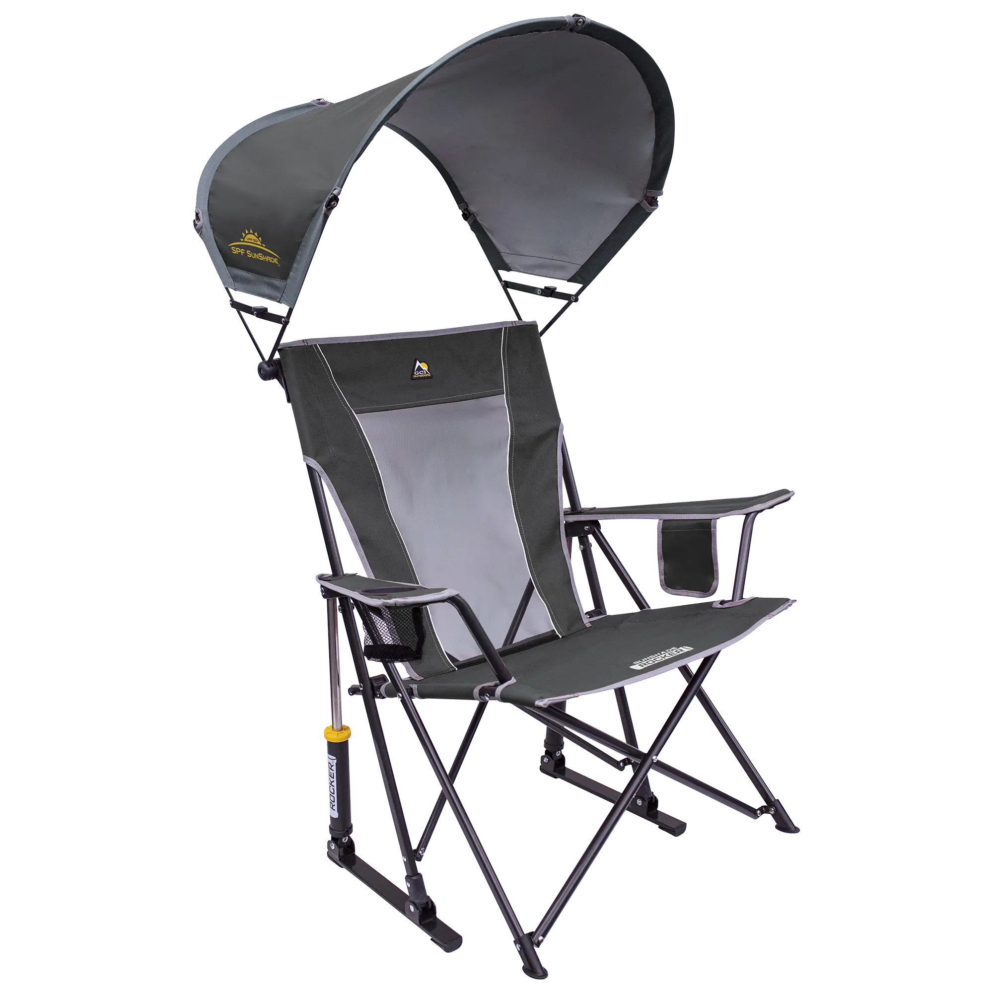 Patented Spring-Action SunShade Rocker - Choice 550 - RoadTrip Rocker Smooth Motion Camp Chair - Pewter