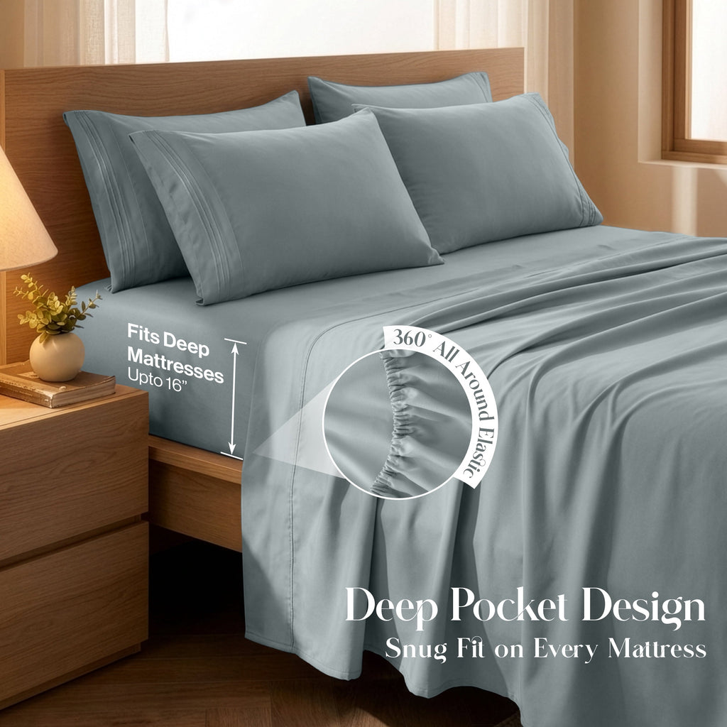 Ultra-Soft Bed Sheets - 6 Piece Ultra-Soft Microfiber Sheets Set, Deep Pocket Fitted Sheet, Flat Sheet & 4 Pillowcases, Breathab... - Premium Ultra-Soft Pillowcase Pair for Sleeping Detail
