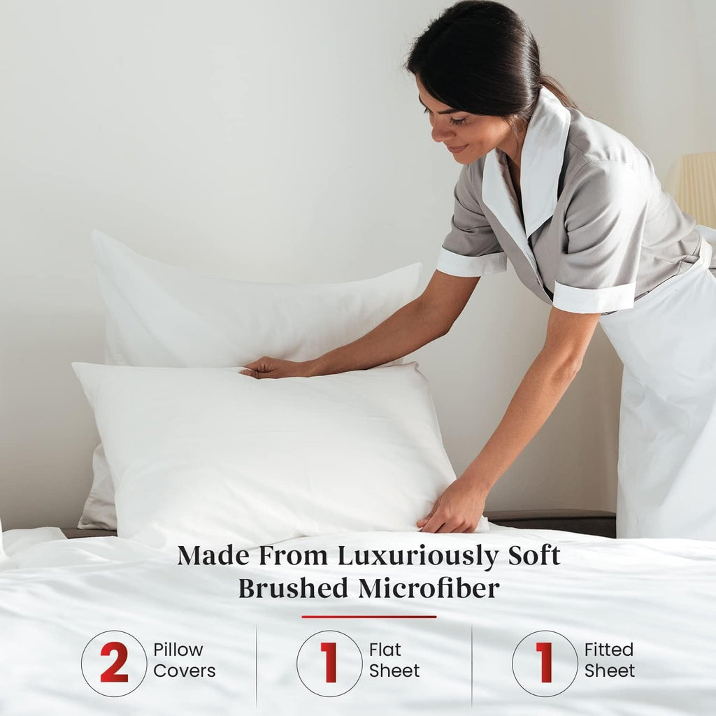 Wrinkle-Resistant Sheet Set of 4, 16-inch Deep Pocket - Microfiber Bed Sheets, White - Premium Ultra-Soft Pillowcase Pair for Sleeping Detail