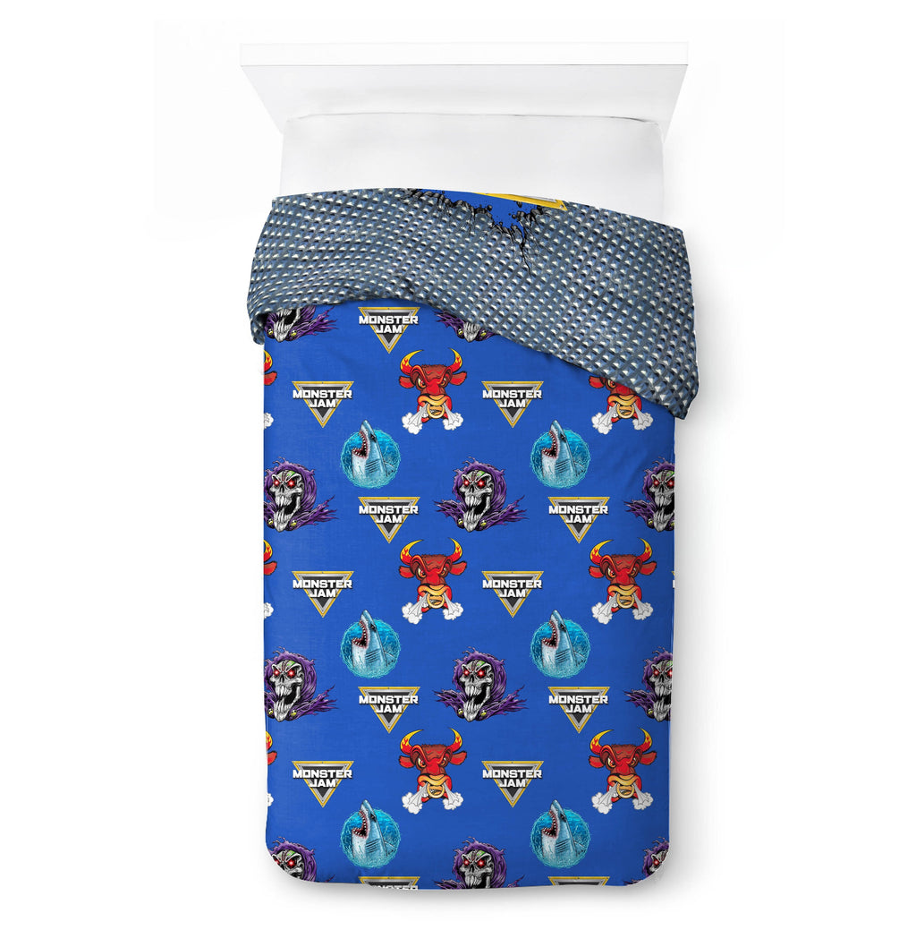 Hypoallergenic Cloud Monster Jam Smash & Mash Kids Multicolor 2 Piece Reversible Comforter and Pillowcase Bedding Set, Twin/Full - Luxurious Quilted Duvet Cover Set Detail