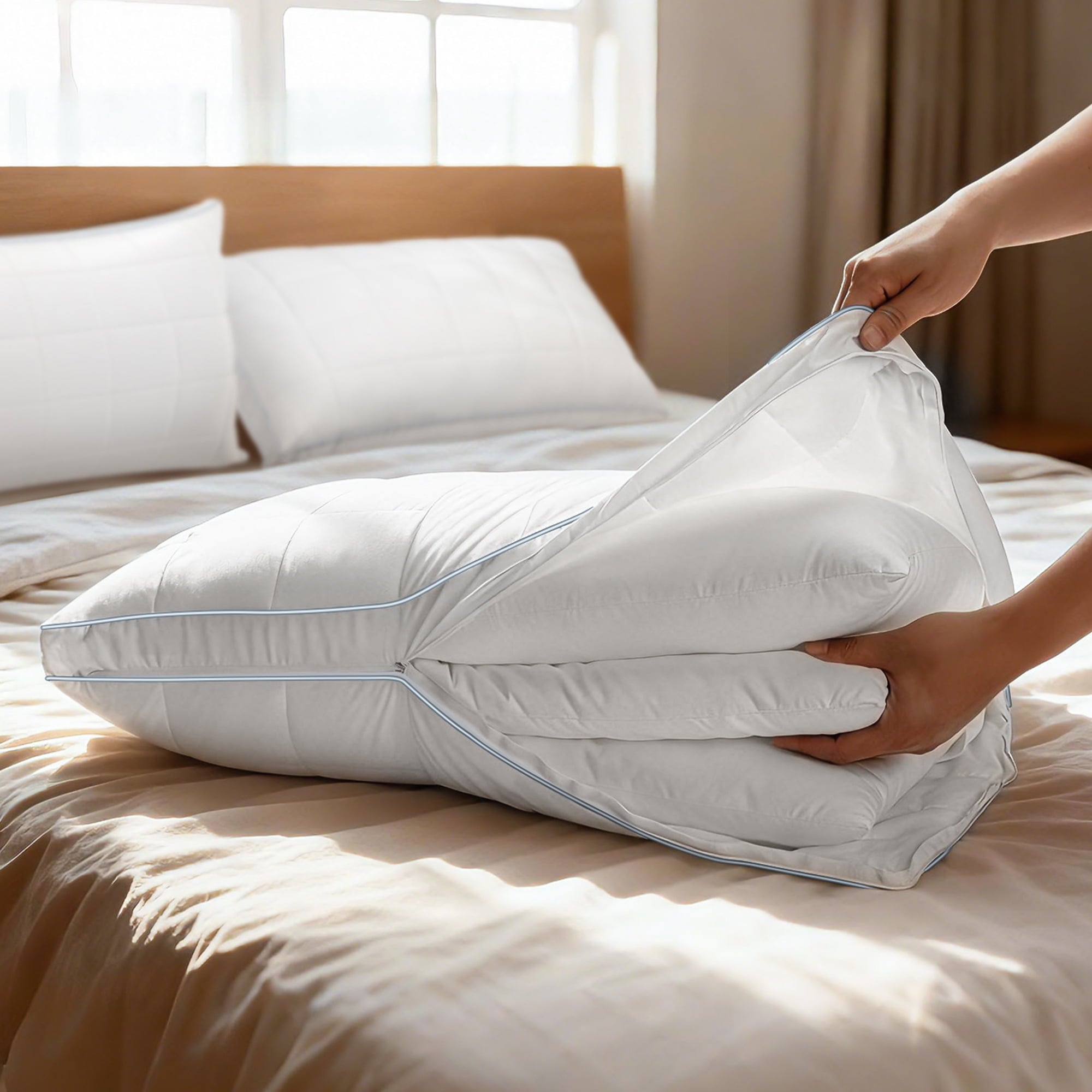 Hotel Collection Cooling Adjustable Pillow, Luxury Queen Size Bed Pillows Hotel Collection - Soft Firm Pillows for bed - Decorative Throw Pillow Cushion for Sofa & Bed Detail