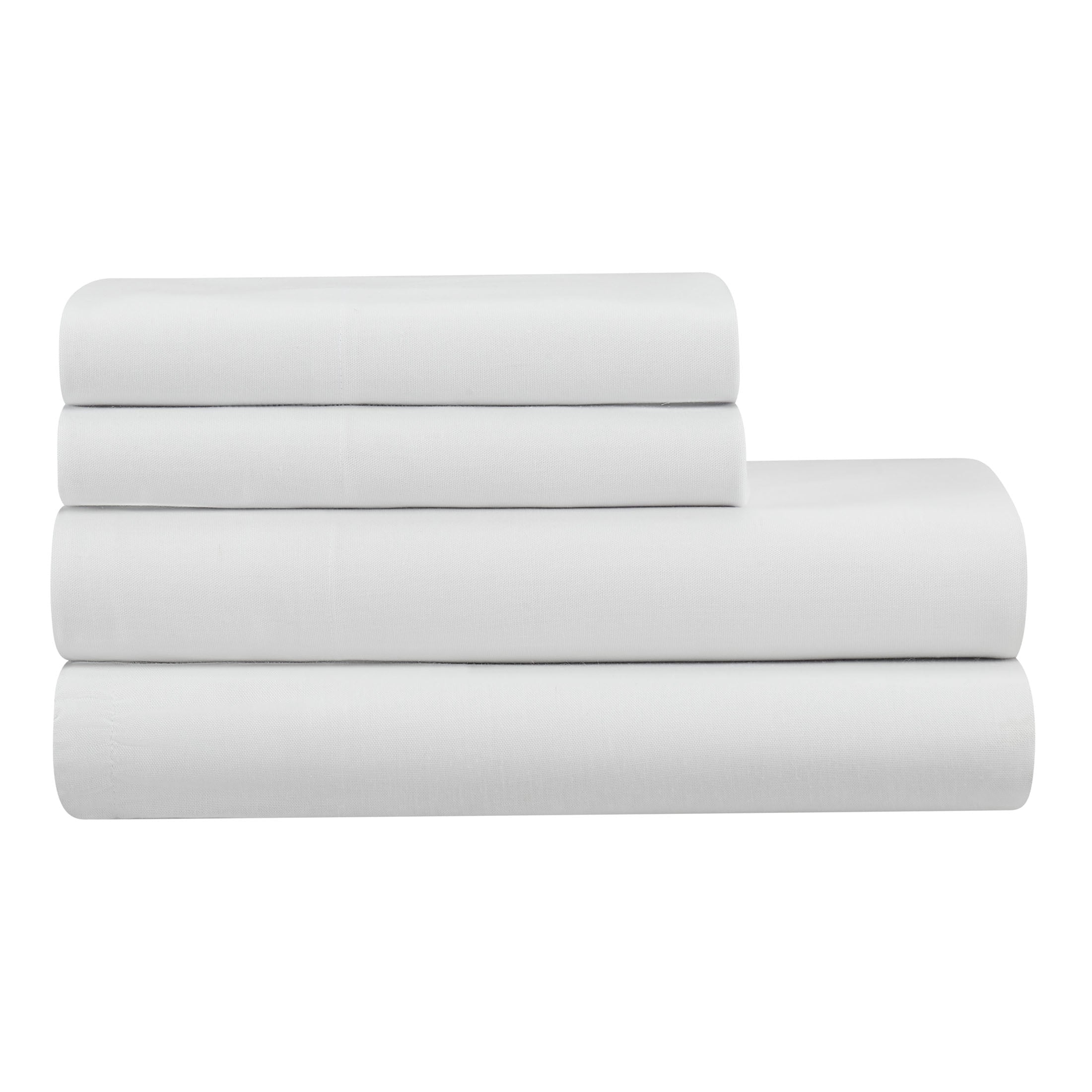 Cooling Sateen 4-Piece White Lyocell & Linen Blend Percale Bed Sheet Set, Queen - Cooling Hotel Quality Bedding Sheets and Pillowcases Detail