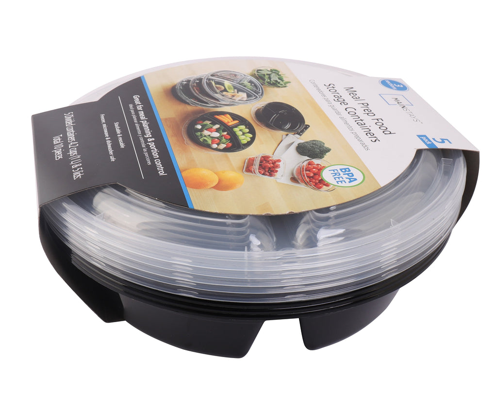 Sweet Treat Shaped 5-Pack Round Meal Prep Containers with 3 Compartments and Lids, 1L, BPA-Free, Microwave & Dishwasher Safe, Made for F... - Playful Star & Heart Shaped Geometric NeeDoh Detail