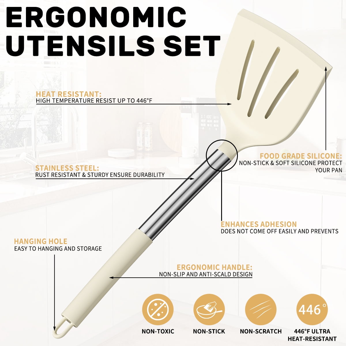 Seamless One-Piece Silicone Cooking Utensil Set, 30 Pcs Kitchen Utensils Set with Stainless Steel Handle, Food Grade Silicone Spatula Se... - Premium Stainless Steel Cooking Utensil for Non-Stick Pots Detail