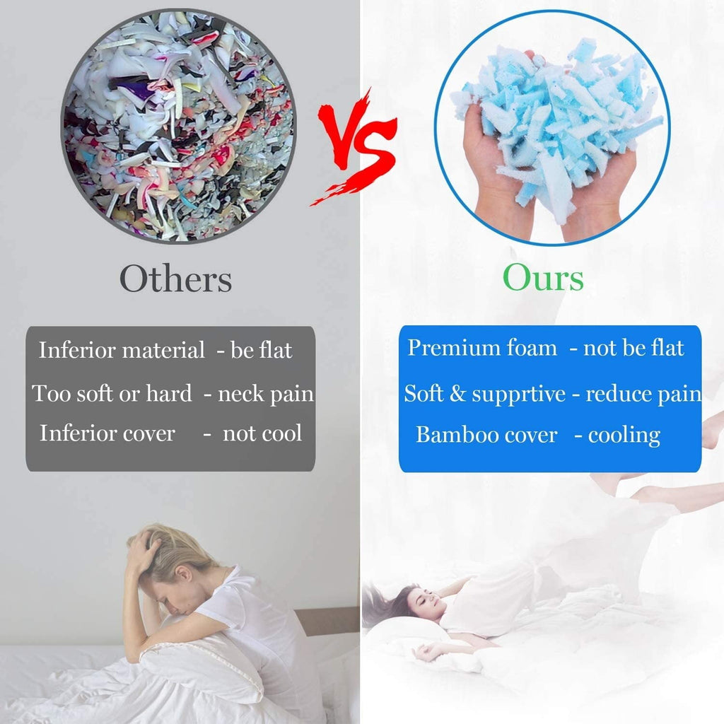 Fluffy Shredded Cooling Bed Pillows Queen Size Set of 2, Shredded Memory Foam Pillows for Sleeping 2 Pack, Adjustable Soft Firm Pillo... - Orthopedic Shredded Foam Bed Pillow Set Detail