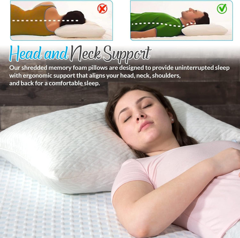 Orthopedic Support King Size Bamboo Pillow, Memory Foam Bed Pillows with Washable Pillowcases, King (1 Pack) - Hotel Quality Plush Sleeping Pillows Detail