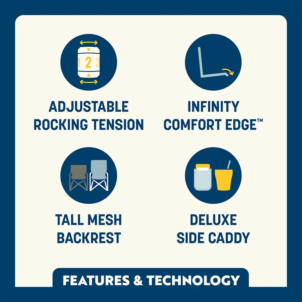 Premium All-Weather Adjustable Rocker - Choice 573 - RoadTrip Rocker Smooth Motion Camp Chair Detail
