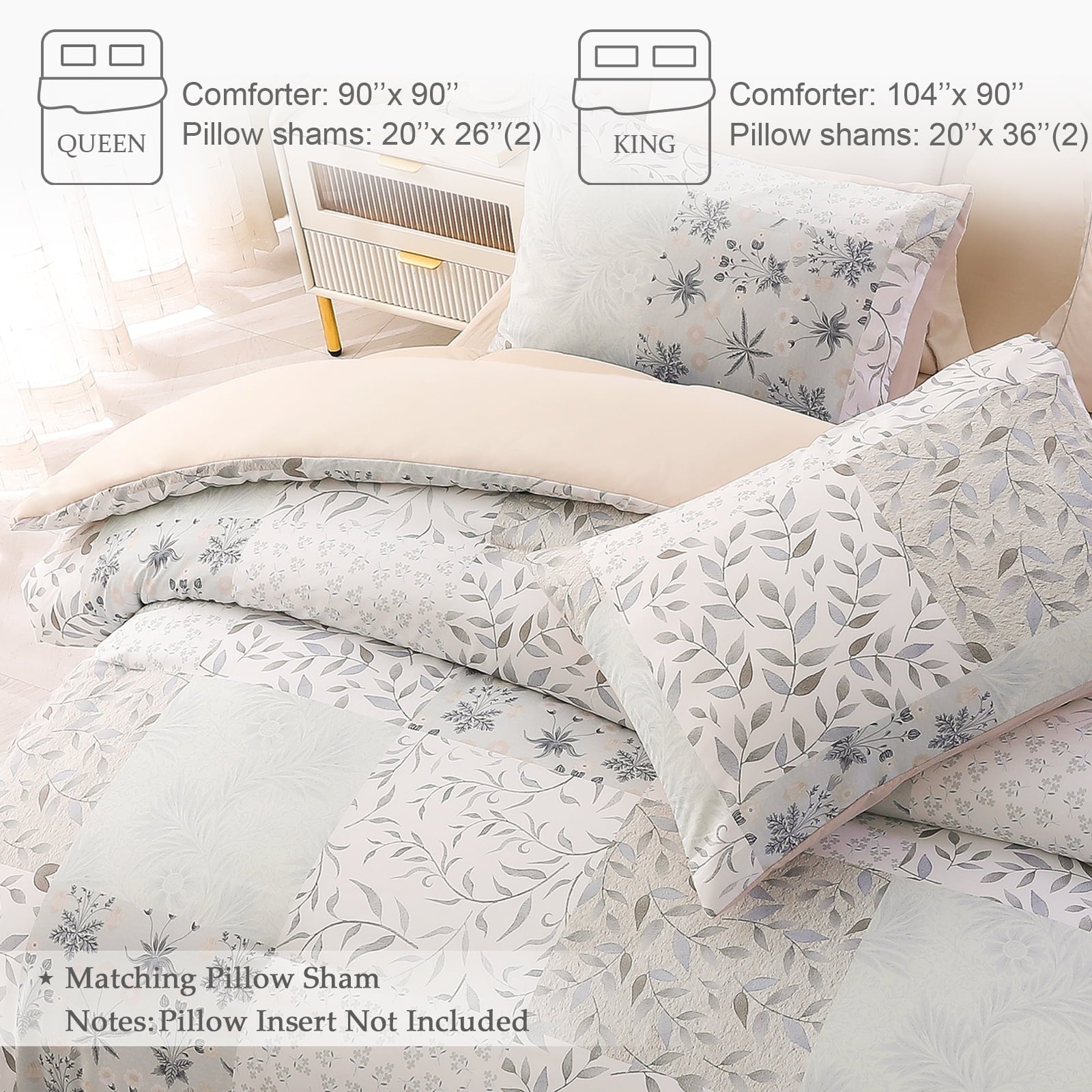 Fluffy Down Alternative 3-Piece Patchwork King Size Comforter Set, Microfiber Bedding Down Alternative Comforter for All Seasons with 2 Pillo... - Luxurious Quilted Duvet Cover Set Detail