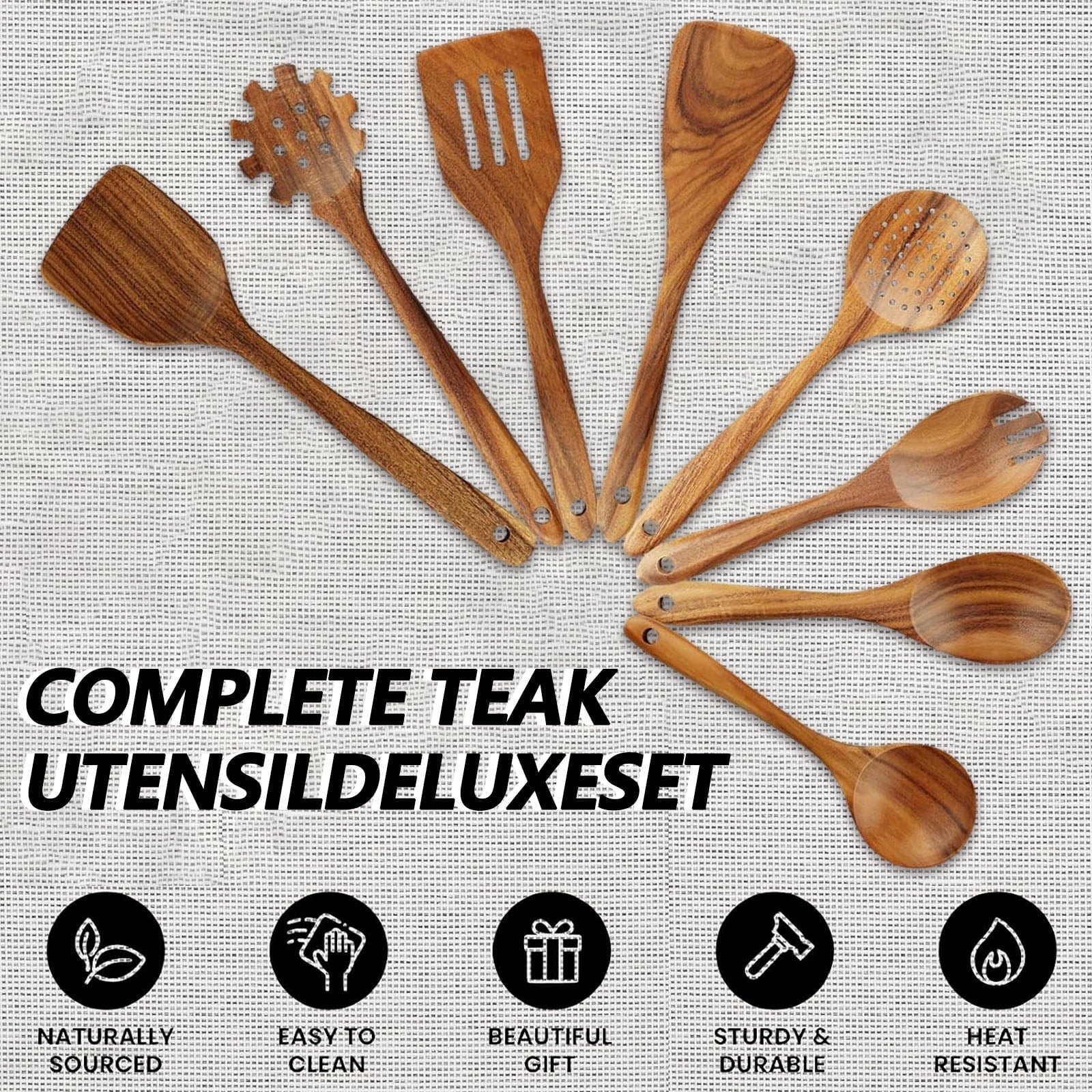 Heat-Resistant 10Pcs Wooden Spoons for Cooking, Smooth Finish Teak Wooden Utensils for Cooking, Soft Comfort-Grip Wood Spoons for Co... - Heat-Resistant Silicone Cooking Spatula Turner Detail