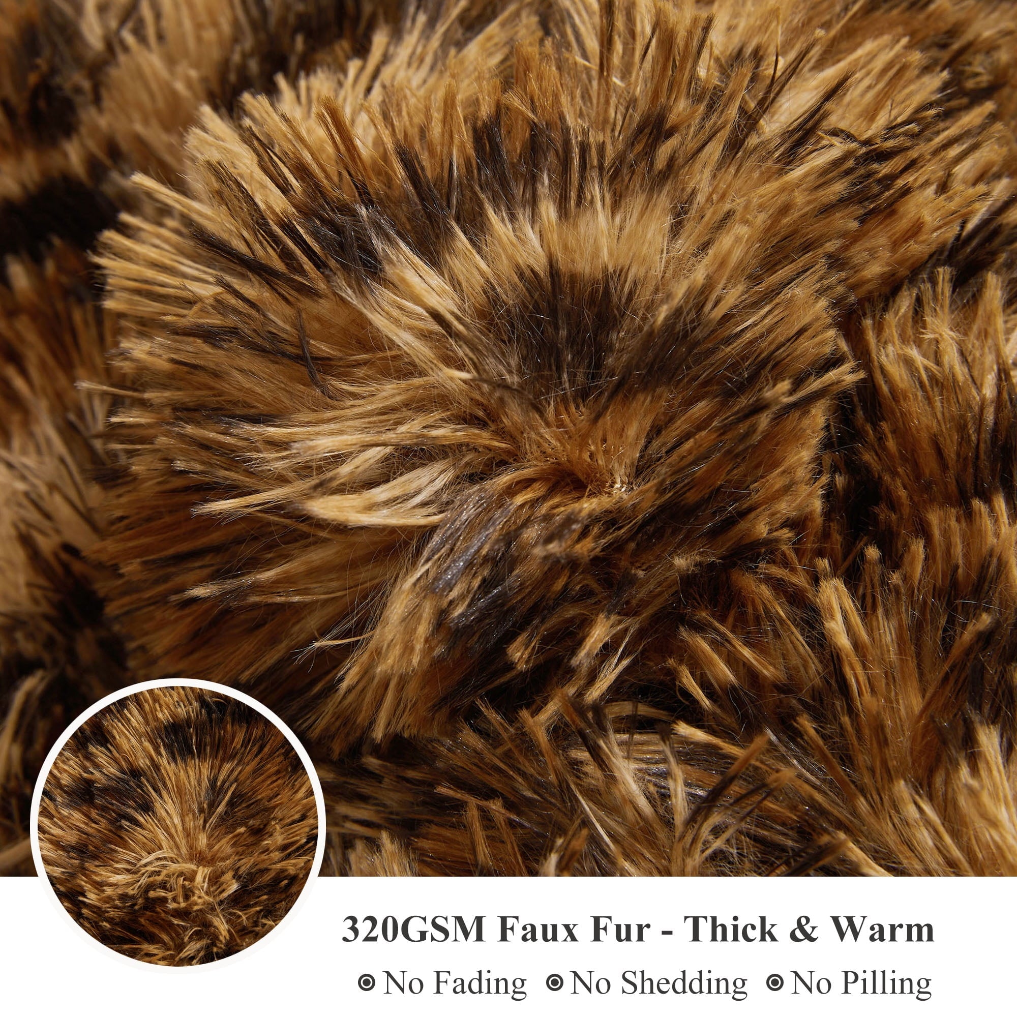 Lightweight Warm Luxury Faux Fur Leopard Print Throw, Soft 50x60 Cheetah Print Fluffy Blanket, Shaggy Plush Decorative Couch Throw, Cu... - Super Soft Reversible Sherpa Flannel Blanket Detail