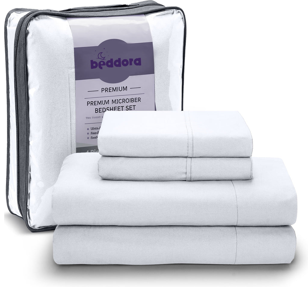 Wrinkle-Resistant Queen Size Bed Sheet Set in Bright White – 4 Piece Microfiber Sheets, Ultra-Soft, Deep Pocket, Wrinkle-Resistant, Eas... - Premium Ultra-Soft Pillowcase Pair for Sleeping Detail