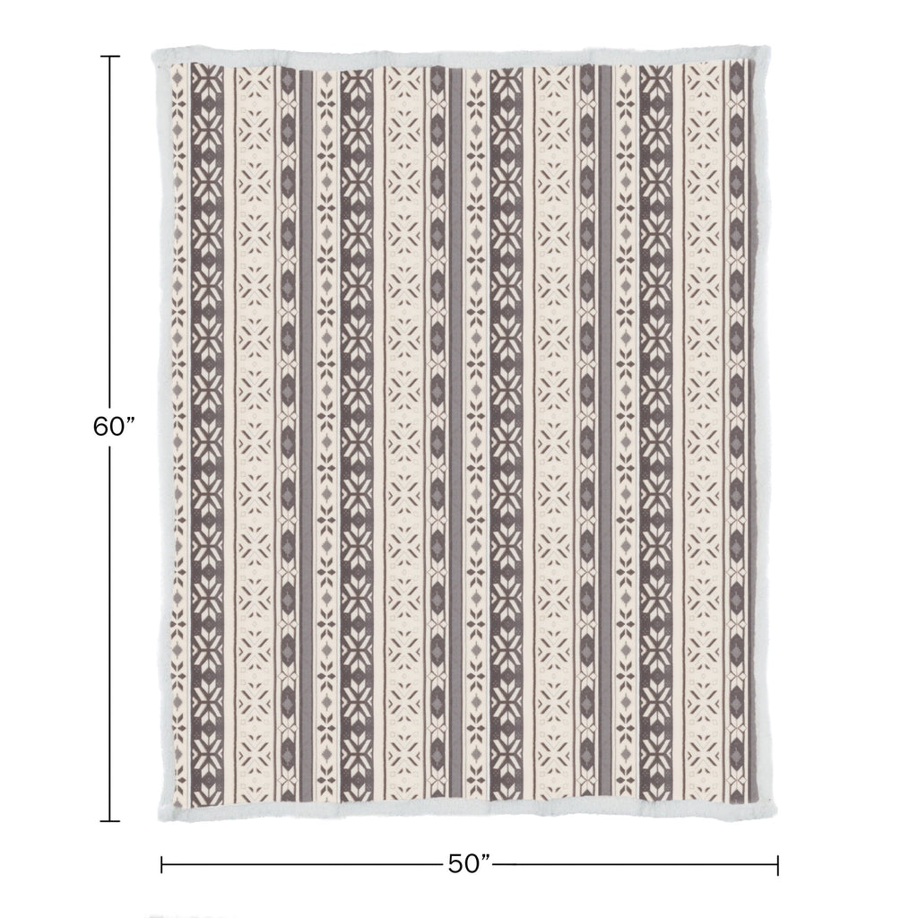Decorative Knitted 50x60-Inch Machine Washable Fleece Blanket with Snowflakes - Super Soft Reversible Sherpa Flannel Blanket Detail