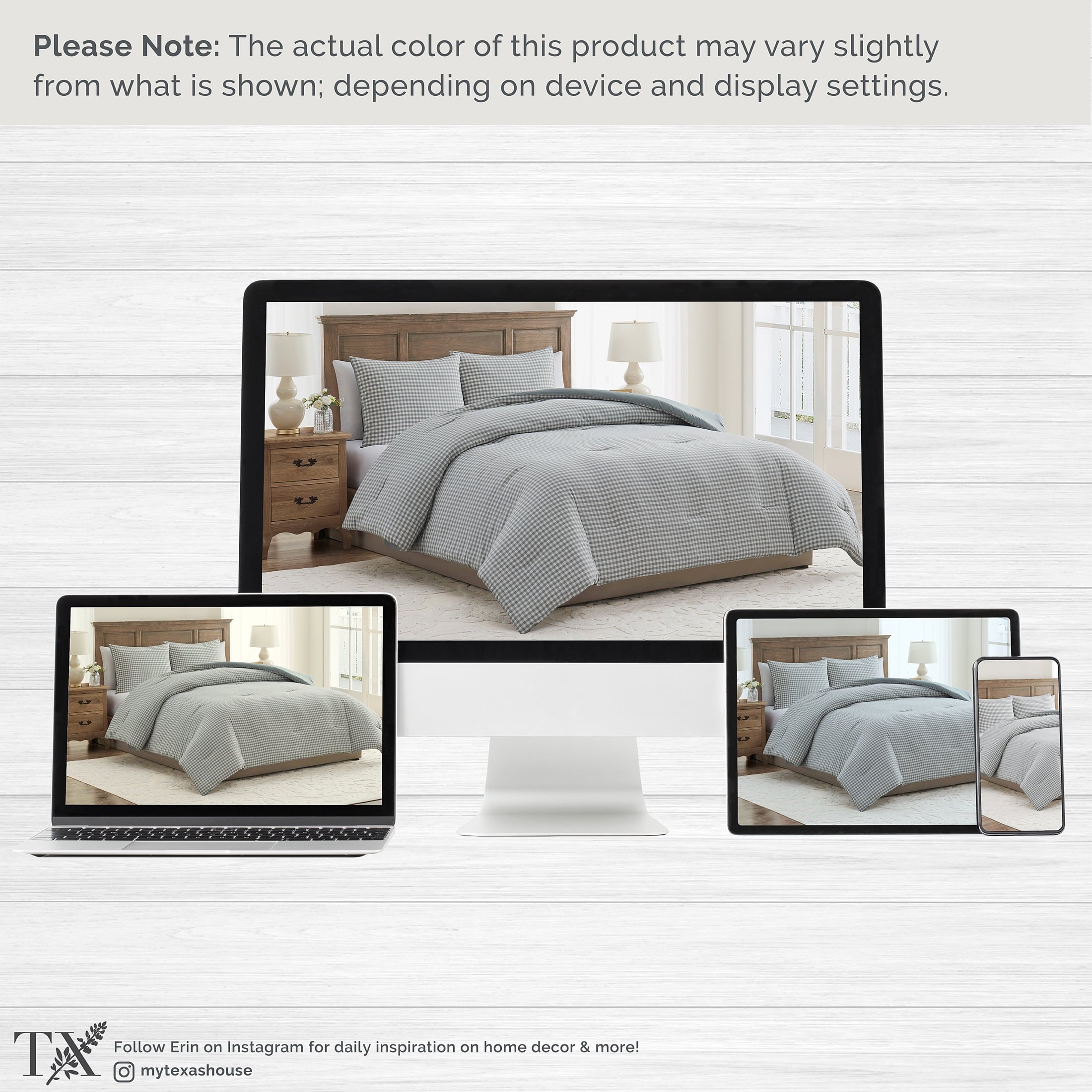Hypoallergenic Cloud Full/Queen Comforter Set, All-Season, 3-Piece, Green Gingham Plaid - Cloud-Like Soft Lightweight Bed Comforter Detail